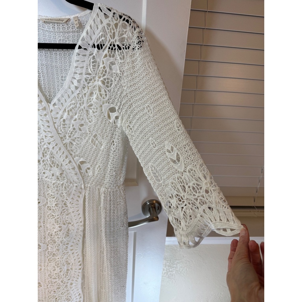 Soft Surroundings White Lace Midi Dress Petite Small PS Wrap V-Neck Boho Bridal - Picture 4 of 9